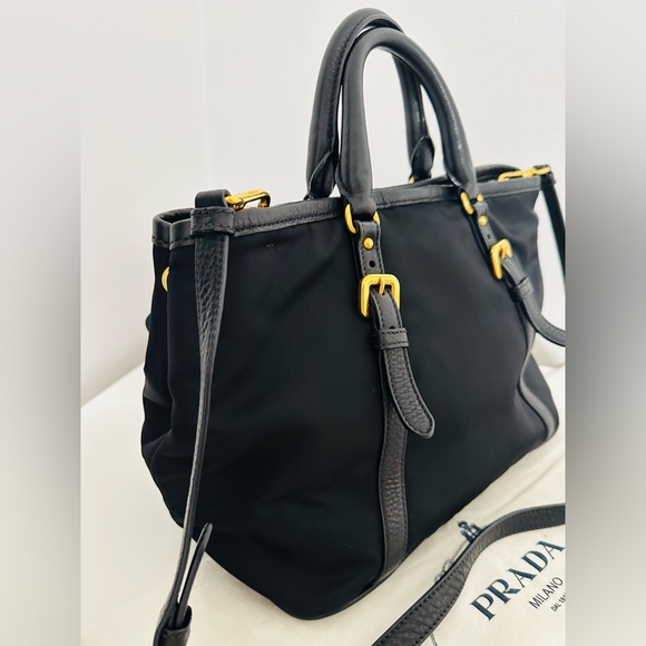 PRADA Tessuto Vitello Daino Nylon Tote Shoulder Bag Black |AUTHENTIC! - Picture 9 of 13